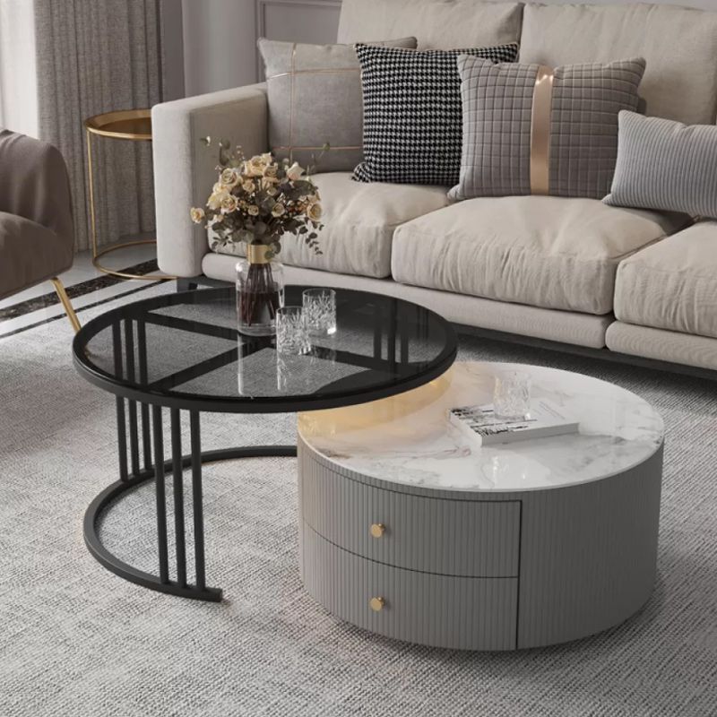 Modern Round End Table Living Room No Distressing Side Table with Drawers Clearhalo 'Coffee & Accent Tables' 'Coffee Tables' 'coffee_tables' 'furn' 'furn_coffee_tables' 'Furniture' 'Living Room Furniture' 1200x1200_2ae5b90f-116e-4cf4-a6e0-d977fc83e69c
