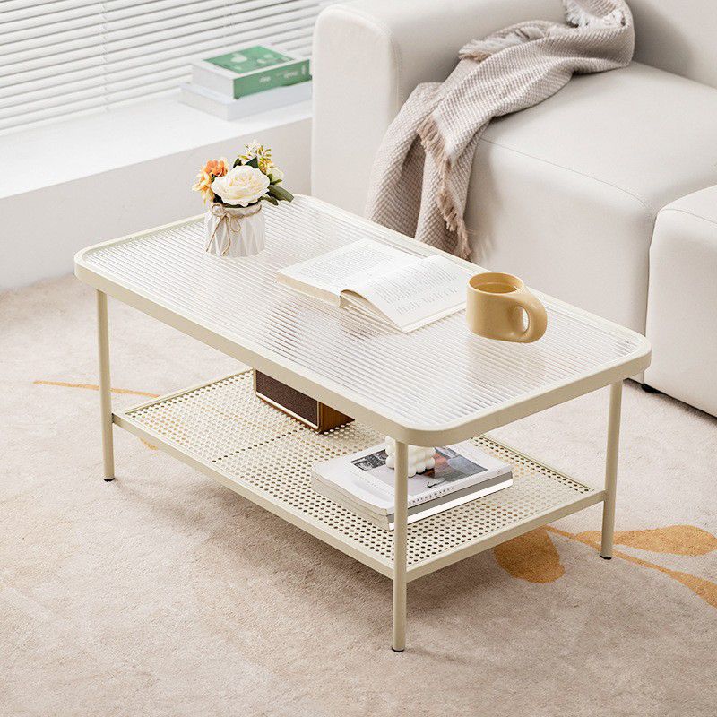 Modern Rectangle Cocktail Table with Glass Top and 4 Iron Legs