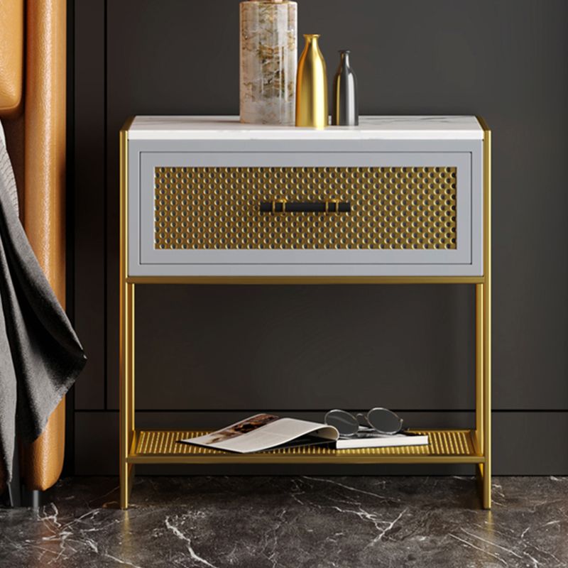 Stone Top Aufbewahrung Nachttisch Metal Night Tisch mit Regalen und Schublade