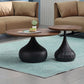 Modern Round Wooden Coffee Table Iron Pedestal Cocktail Table