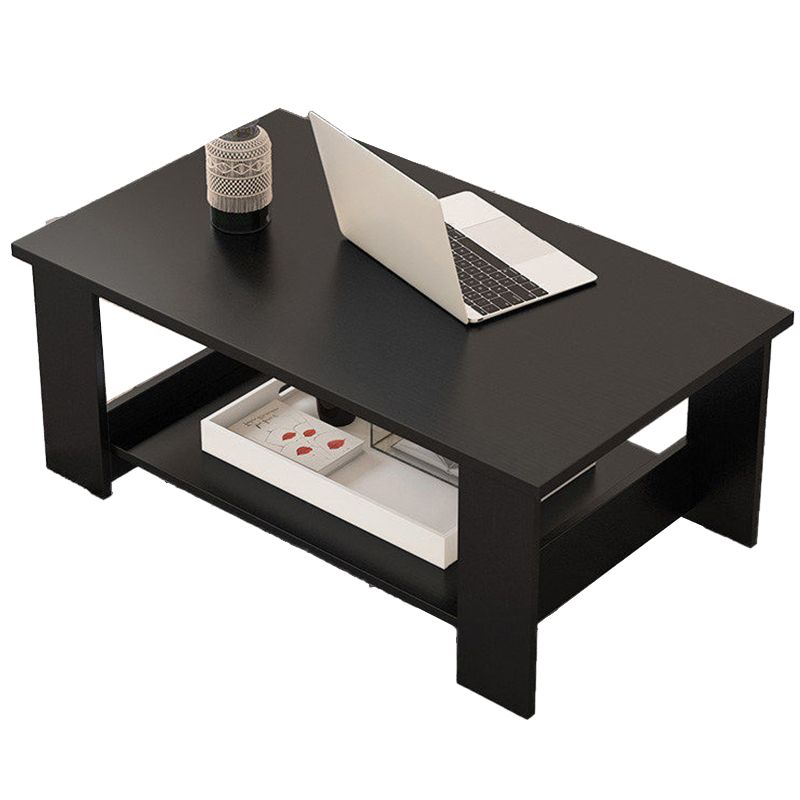 Mesa de centro rectangular moderna con estante de almacenamiento y 4 patas de madera