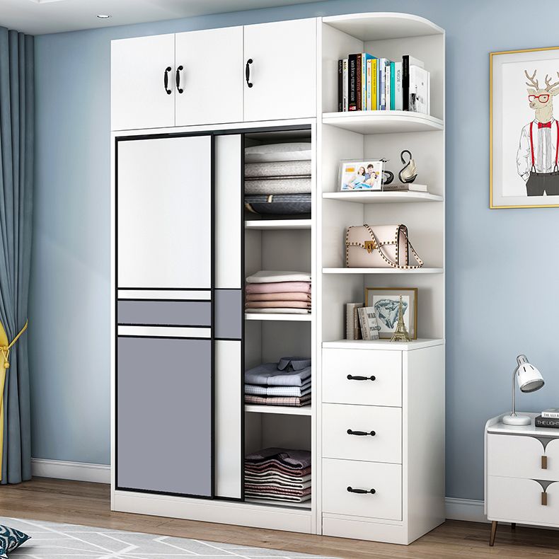 Freestanding Wood Frame Wardrobe Armoire Sliding Soft Close Doors Wardrobe Clearhalo 'Armoires & Wardrobes' 'armoires_wardrobes' 'Bedroom Furniture' 'furn' 'furn_armoires_wardrobes' 'Furniture' 1200x1200_2afb196a-3183-420d-a261-c40bbcd25e39