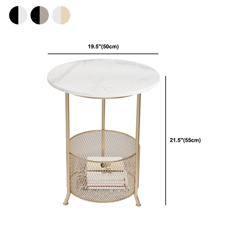 Moderno 21,6 "tavolo laterale superiore rotondo in ardesia rotondo in ferro 3 gambe tavolino con archiviazione