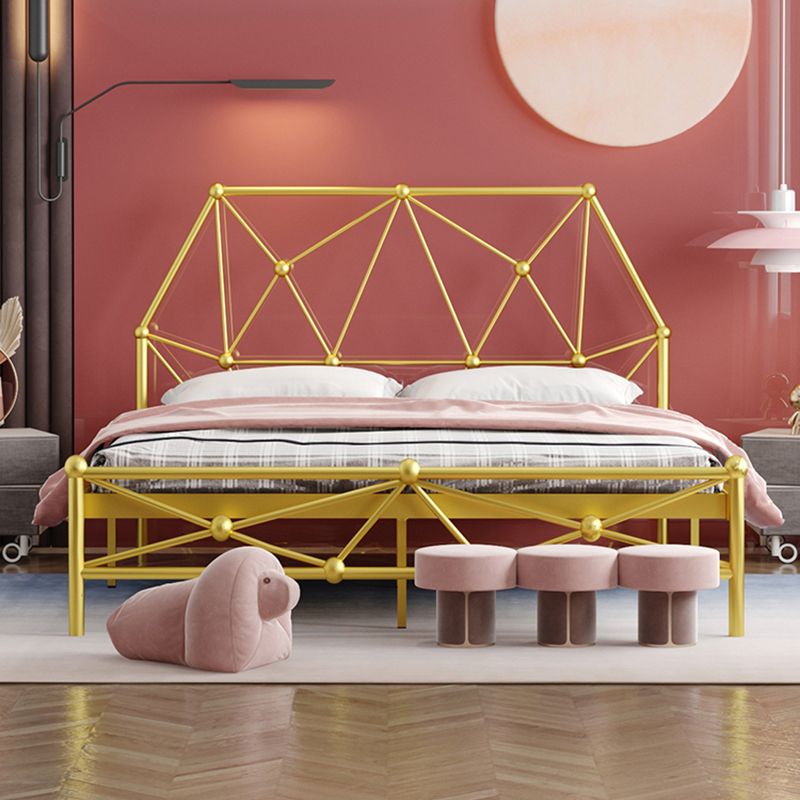 Glam Metallic Standard Bed,  Open-Frame Headboard Bed Frame with  Footboard