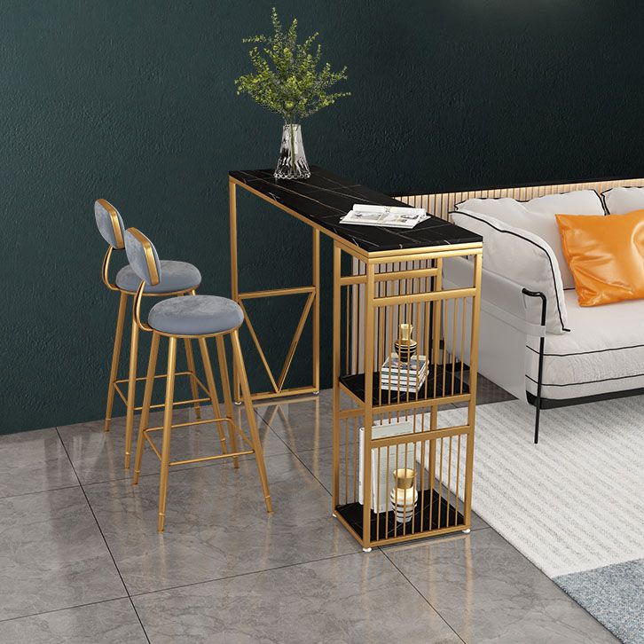 Rettangolo soggiorno da bar per pub tavolo in pietra e scrivania da bar di bistrot metallico con archiviazione