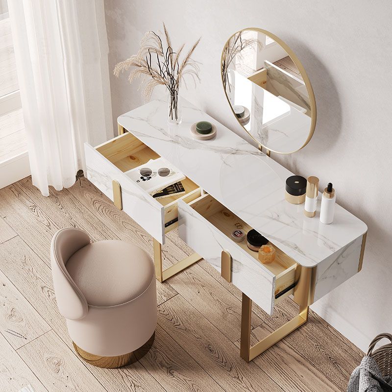 Glam Slate Top Vanity Table 2-Drawer Vanity Dressing Table Set Clearhalo 'Bedroom Furniture' 'furn' 'furn_makeup_vanities' 'Furniture' 'Makeup Vanities' 'makeup_vanities' 1200x1200_2b077906-6b0b-4317-b38f-599c7d3f7358