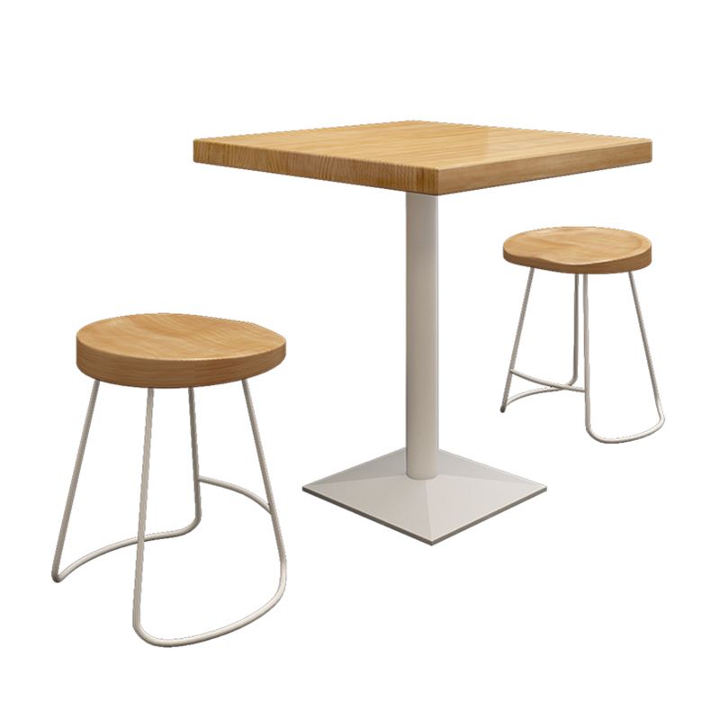 金属工業用四角いダイニングテーブルパインウッドトップテーブル付き台座