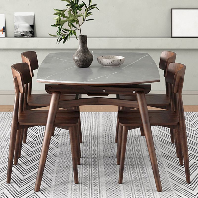 Mesa de comedor de piedra gris con patas de madera Mesa de comedor plegable moderna