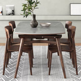 Mesa de comedor de piedra gris con patas de madera Mesa de comedor plegable moderna