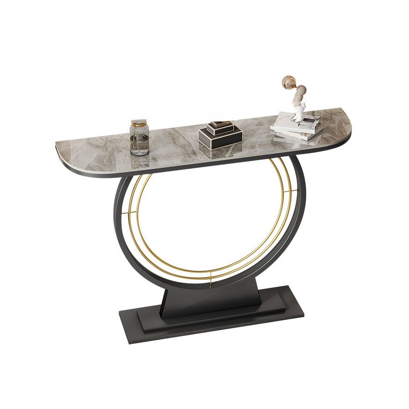 Glam Stone Console Table Half Moon Stain Resistant Accent Table for Hall