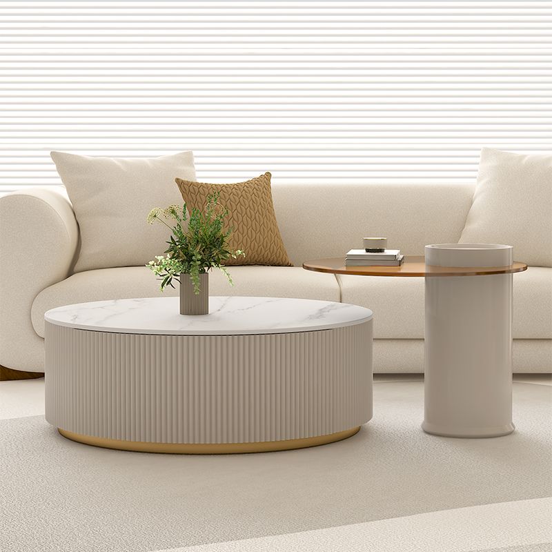 Modern Stone Drum Coffee Table with Storage Dia 31.5" Cocktail Table in Withe Clearhalo 'Coffee & Accent Tables' 'Coffee Tables' 'coffee_tables' 'furn' 'furn_coffee_tables' 'Furniture' 'Living Room Furniture' 1200x1200_2b125dc6-8c69-4af4-b324-0acf90026bfe