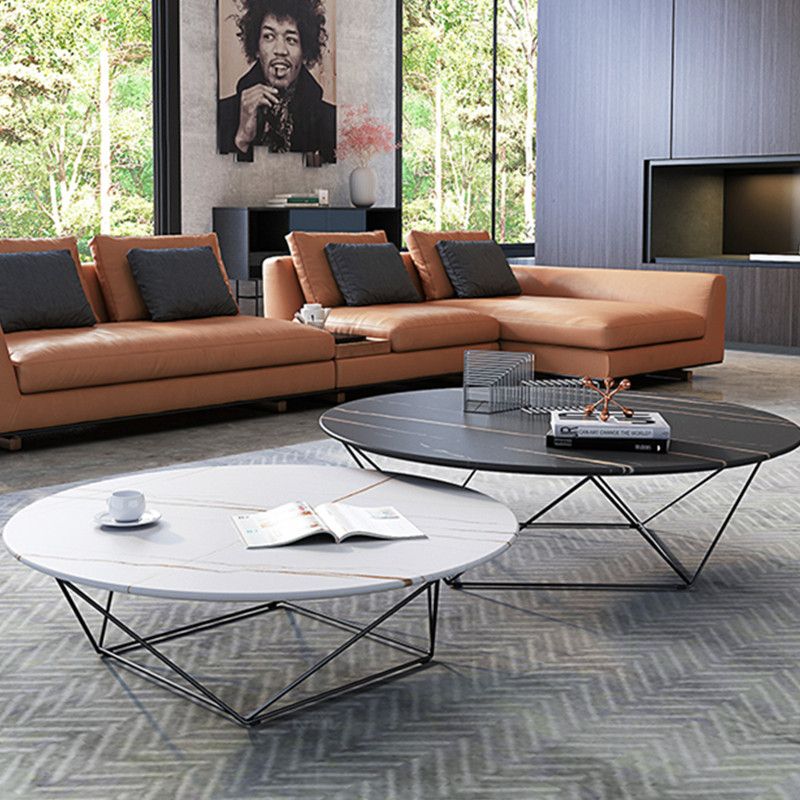 Frame Base Coffee Table Round Black/White Stone Cocktail Table Clearhalo 'Coffee & Accent Tables' 'Coffee Tables' 'coffee_tables' 'furn' 'furn_coffee_tables' 'Furniture' 'furniture_coffee_tables' 'Living Room Furniture' 1200x1200_2b12ae8b-0270-479d-aea3-6f2f5a20e519