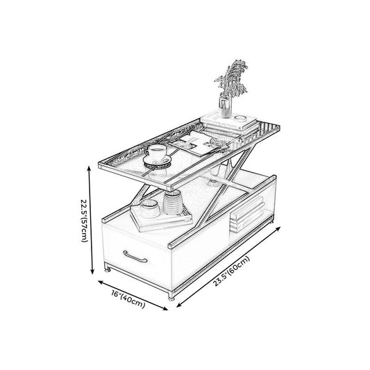 Block Base Design Cocktail Table Tempered Glass Desktop Rectangular Metal Coffee Table
