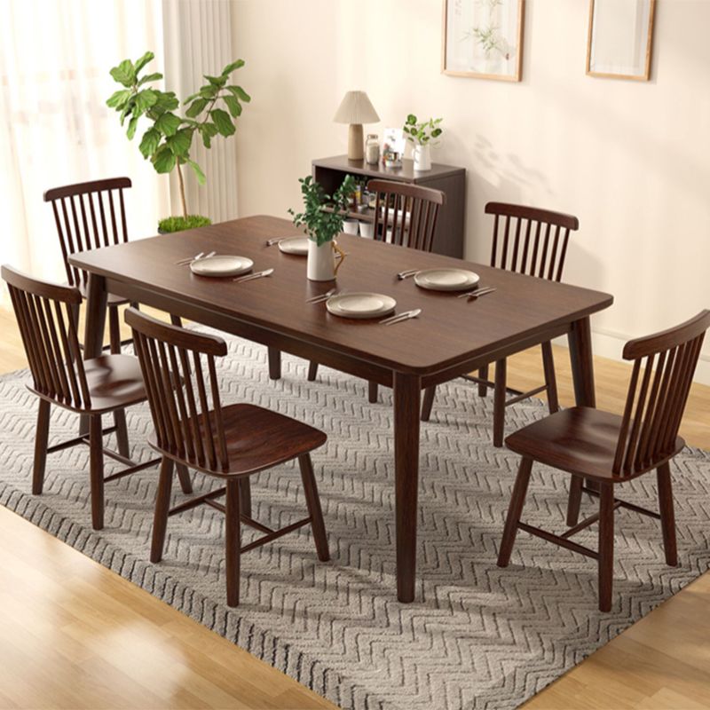 Modern Brown Rubberwood Space Saving Dining Table with 4 Legs Clearhalo 'Dining Tables & Seating' 'Dining Tables' 'dining_table' 'furn' 'furn_dining_table' 'Furniture' 'Kitchen & Dining Furniture' 1200x1200_2b19de8e-17ef-455c-8835-24c911a2717d