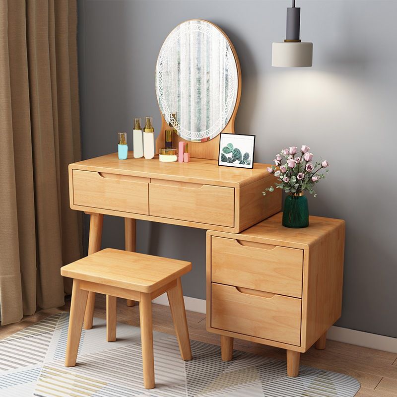 31. 5" W Wood Vanity Table with Mirror & Stool 4 Drawers Simple Makeup Vanity Table Set Clearhalo 'Bedroom Furniture' 'furn' 'furn_makeup_vanities' 'Furniture' 'Makeup Vanities' 'makeup_vanities' 1200x1200_2b1b1afc-afe7-4dd1-aa98-b5c2c2813aa3