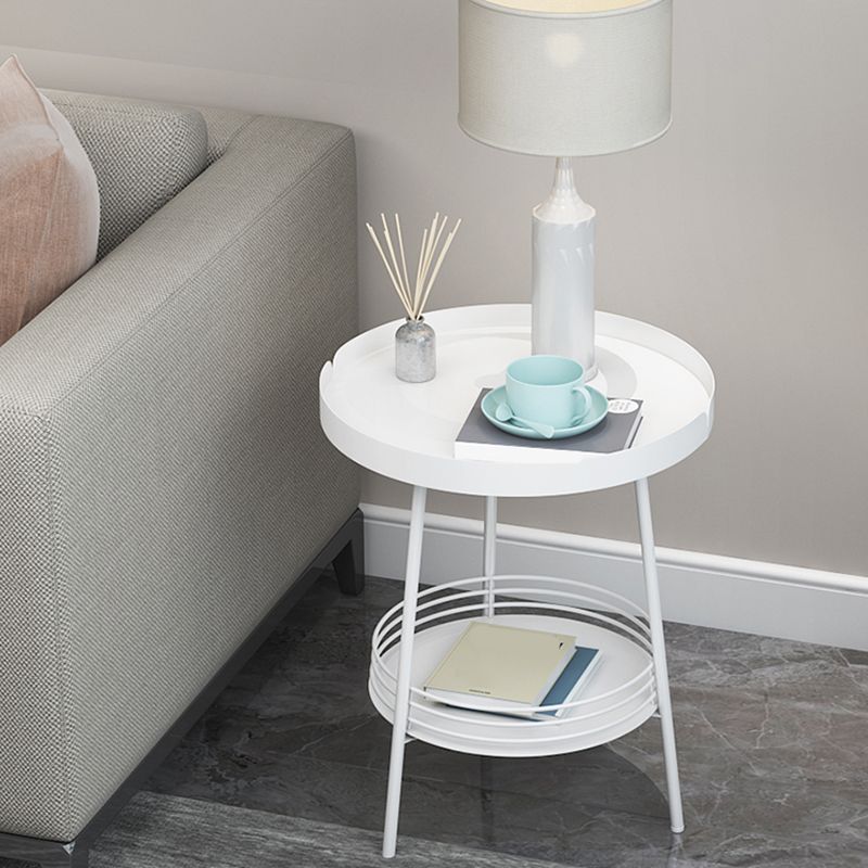 Mid-Century Metal Round Tray Top Side Table 21.6-inch 3 Legs End Table with Shelf