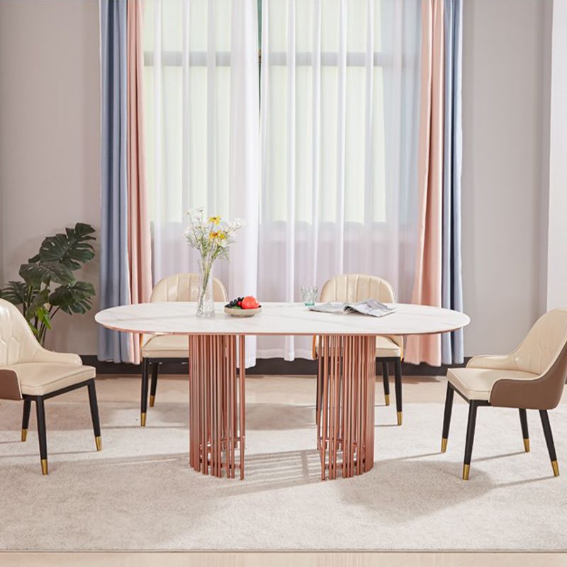 Table à manger top ovale blanc table à manger de luxe traditionnelle avec cadre en or rose