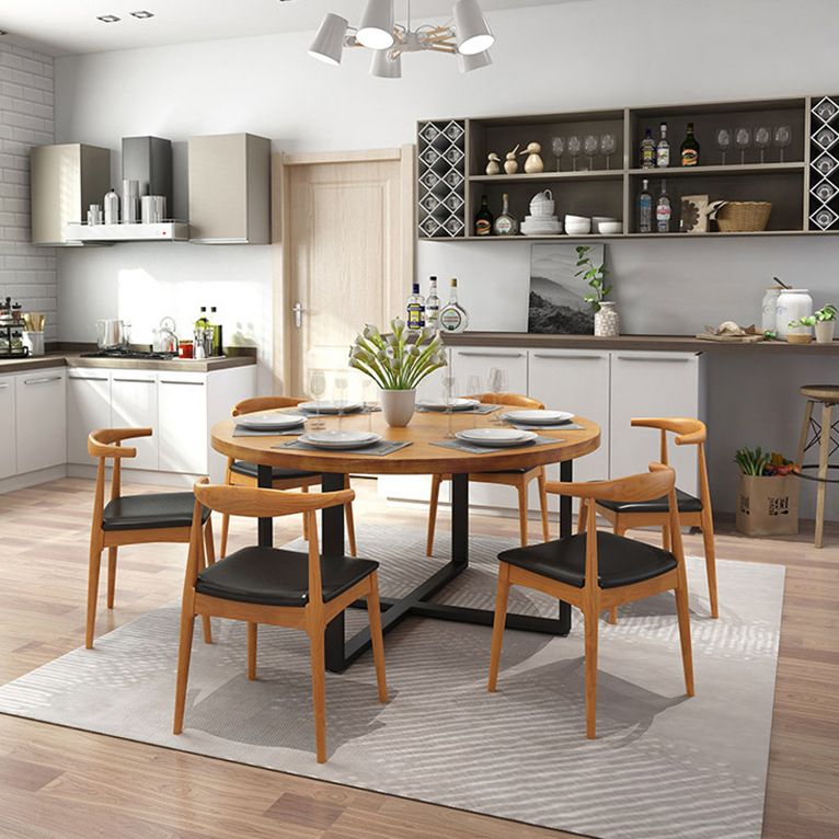 1/7 pezzi moderni set da pranzo tavolo rotondo in legno massiccio con sedie in pelle