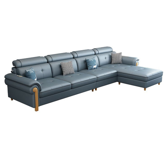 Round Arm 4-Seater Pillowed Back Cushions Sectional Sofa with Chaise Clearhalo 'furn' 'furn_sectionals' 'Furniture' 'furniture_sectionals' 'Living Room Furniture' 'Sectionals' 1200x1200_2b2a0eb6-3093-4669-b4cd-ce924cdb3773