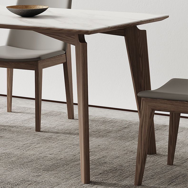 Industrial Style Dining Table Sintered Stone Table with Wooden Legs for Home Use Clearhalo 'Dining Tables & Seating' 'Dining Tables' 'dining_table' 'furn' 'furn_dining_table' 'Furniture' 'Kitchen & Dining Furniture' 1200x1200_2b2c3b10-abf4-4e73-8967-551bd804728e
