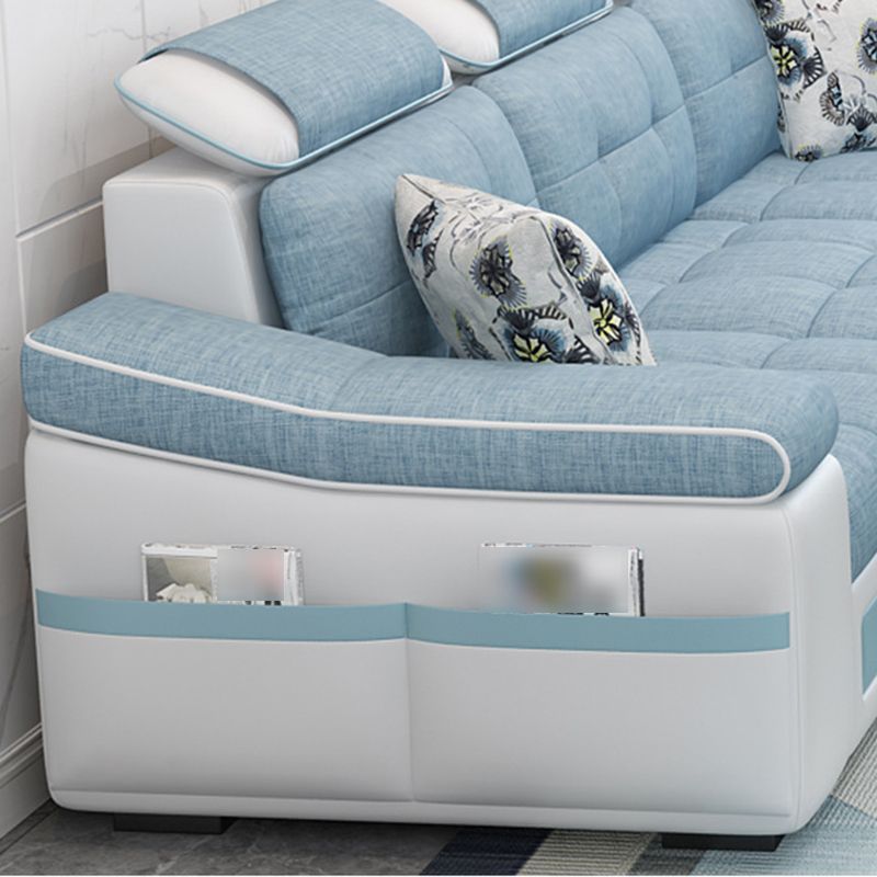 L-shape Faux Leather/Linen Blend Sectional Right Facing Sofa with Ottoman Included Clearhalo 'Furniture' 'furniture_sectionals' 'Living Room Furniture' 'Sectionals' 1200x1200_2b2d8e3e-4600-4daa-ac92-73a58850bbdb