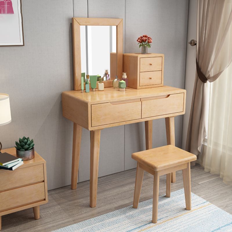 Skandinavischer Massivholz -Waschtisch mit Spiegel, 30,7 "groß