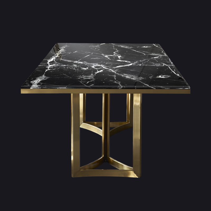 Luxury Sintered Stone Top Kitchen Table Rectangle Table with Gold Double Pedestal Clearhalo 'Dining Tables & Seating' 'Dining Tables' 'dining_table' 'furn' 'furn_dining_table' 'Furniture' 'furniture_dining_table' 'Kitchen & Dining Furniture' 1200x1200_2b3cb889-2df5-4da2-88d3-b7f8aeffe8ec