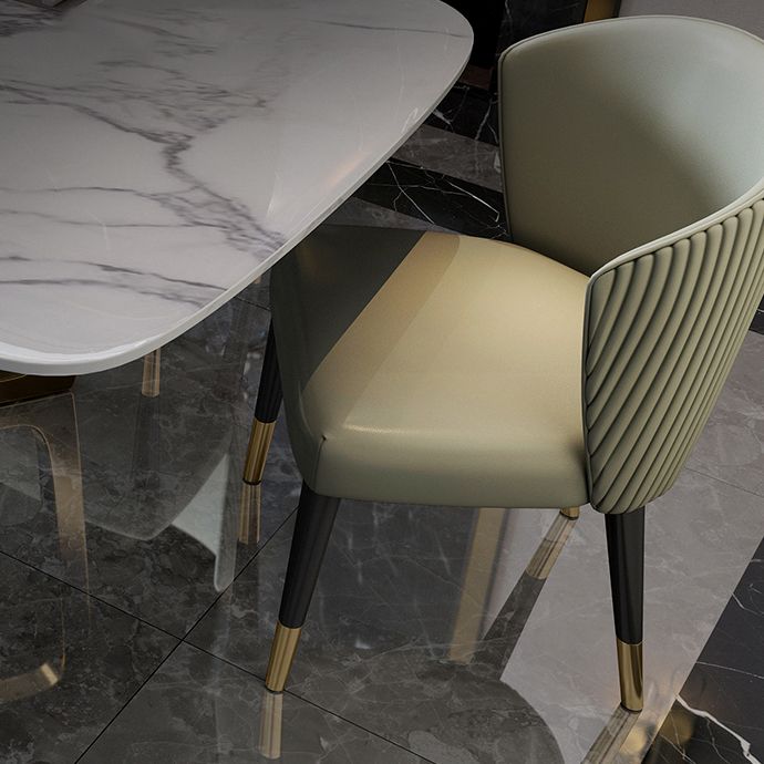 Marble White Tone Dining Table Glam Style Trestle Base Table for Dining Room Clearhalo ' dining_table' 'Dining Tables & Seating' 'Dining Tables' 'furn' 'furn_dining_table' 'Furniture' 'furniture_dining_table' 'Kitchen & Dining Furniture' 'kitchen&dining_furn' 'kitchen' 'kitchen_dining_table' 1200x1200_2b3eb8e5-4d58-4b19-9618-3e109d3d19b9
