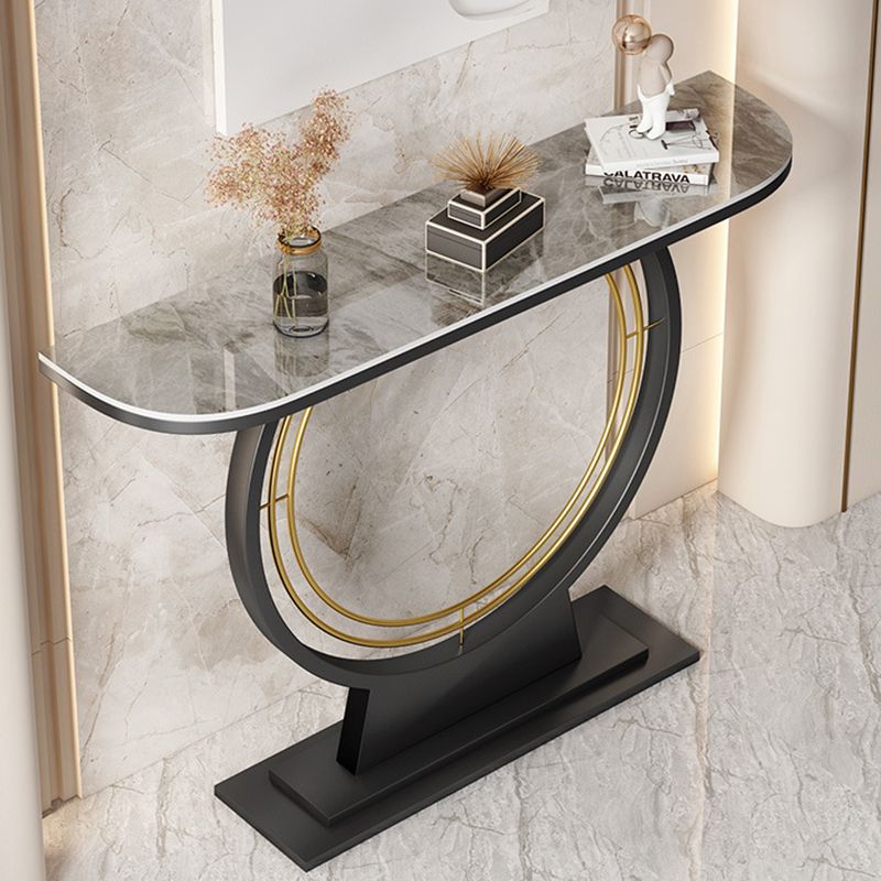 Glam Stone Console Table Half Moon Stain Resistant Accent Table for Hall