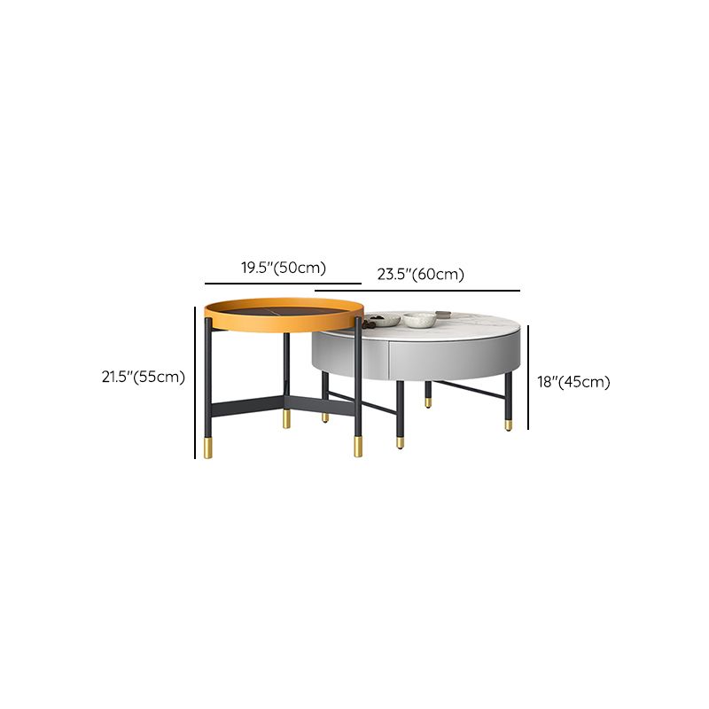 Glam Cocktail Table Round Stone 4 Legs Gold Coffee Cocktail Table
