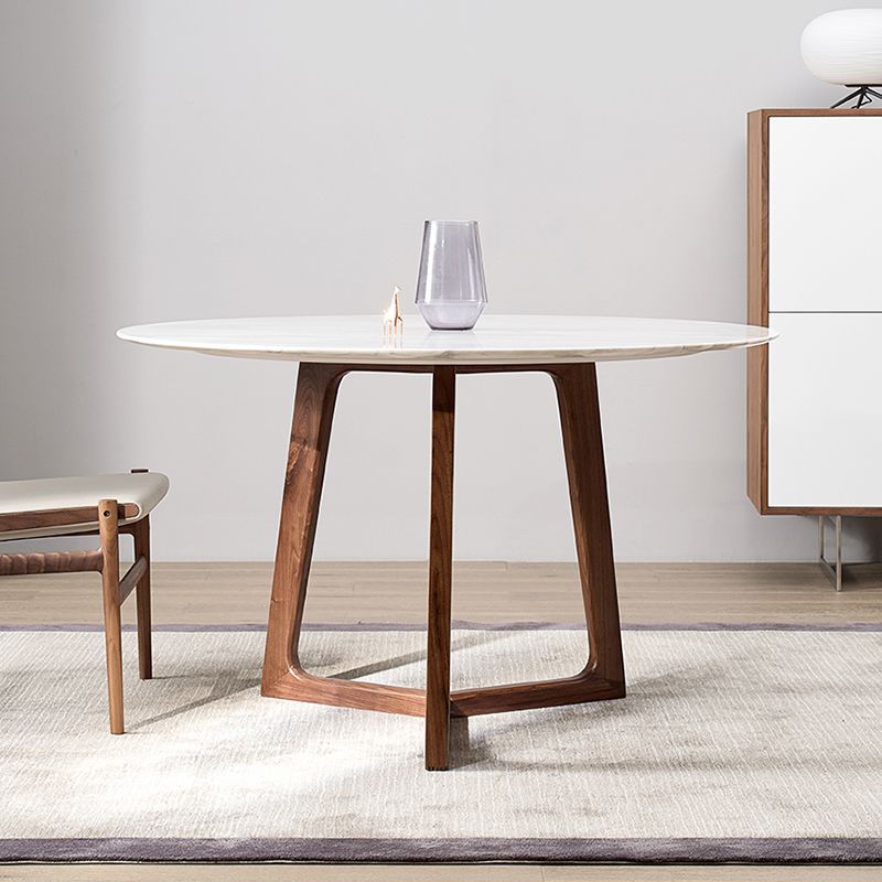 Solid Wood Sled Base Table Modern Round Dining Site Table with Stone Top