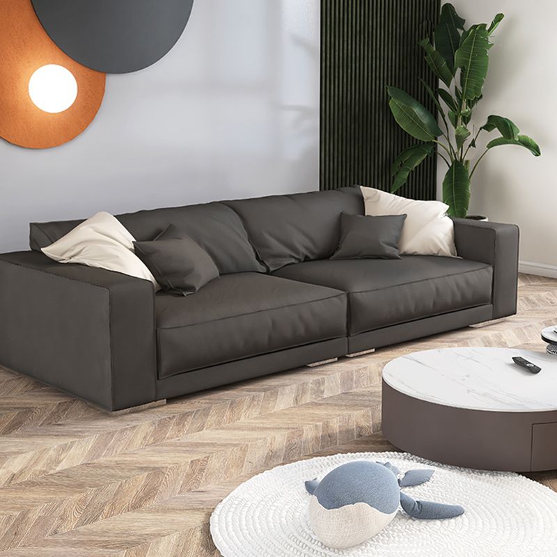 Modern Faux Leather Custom Sofa 39.3"W Loose Back Sofa with Square Arm Clearhalo 'furn' 'furn_sofas' 'Furniture' 'furniture_sofas' 'Living Room Furniture' 'Sofa' 'sofas' 1200x1200_2b480d19-3b7b-4139-a9f3-3628bff20dbf