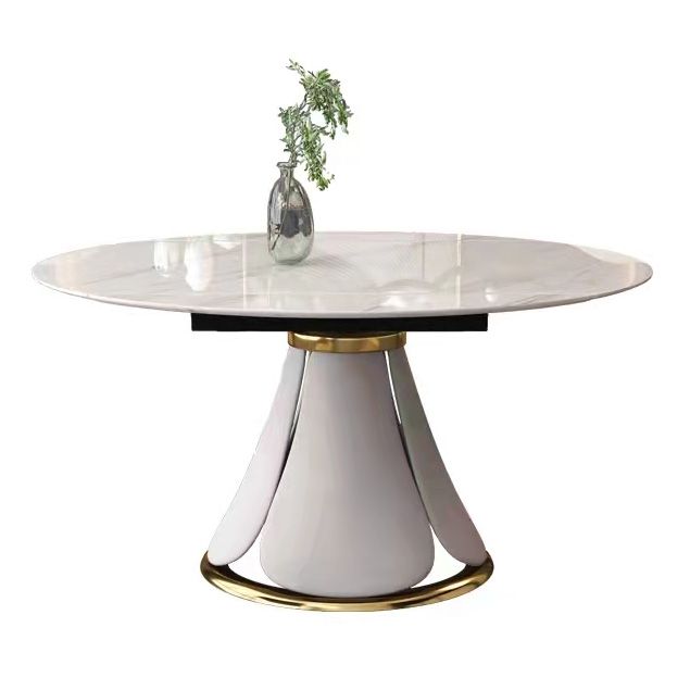 Glam Sintered Stone Extendable Table Round Shape Kitchen Dining Table with Pedestal Base Clearhalo ' dining_table' 'Dining Tables & Seating' 'Dining Tables' 'furn' 'furn_dining_table' 'Furniture' 'furniture_dining_table' 'Kitchen & Dining Furniture' 'kitchen&dining_furn' 'kitchen' 'kitchen_dining_table' 1200x1200_2b495a9a-d18d-4485-beee-2da56e6a3921