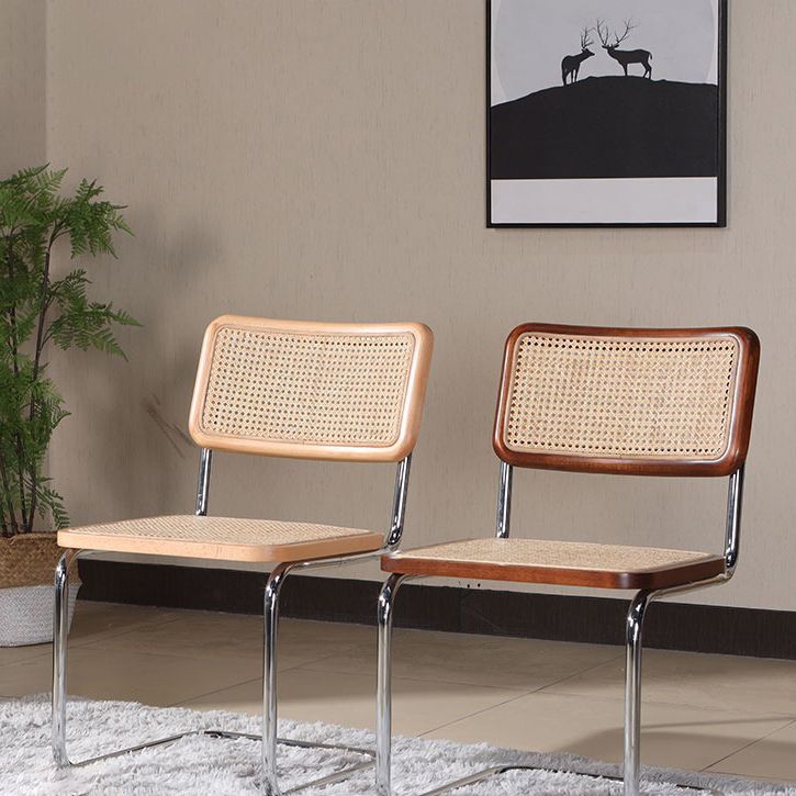 Rattan Metal Contemporary Side Chair Open Back Armless Dining Side Chair Clearhalo ' kitchen&dining_furn' 'Dining Chairs' 'Dining Tables & Seating' 'dining_chair' 'furn' 'furn_dining_chair' 'Furniture' 'furniture_dining_chair' 'Kitchen & Dining Furniture' 'kitchen' 1200x1200_2b4b6cef-306f-469b-a4e6-715b08516728
