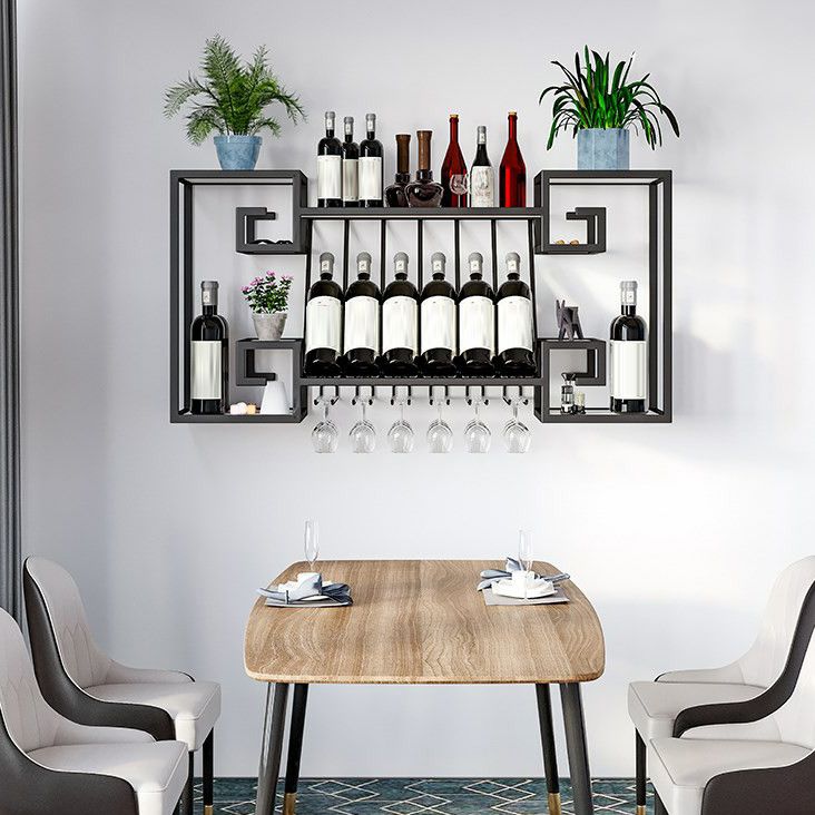 ダイニングルーム用の壁掛けワインラックメタルワインボトル＆ガラスラック