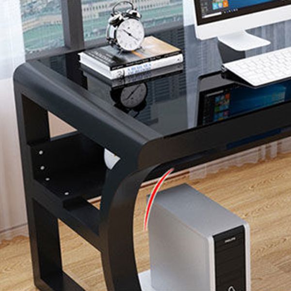 Modern Glass Top Writing Desk 29.53" Tall Rectangular Office Desk with Sled Base Clearhalo 'furn' 'furn_office_desk' 'Furniture' 'Office Desks' 'Office Furniture' 'office_desk' 1200x1200_2b4f2697-6121-4f75-bec2-fed32867ce3b