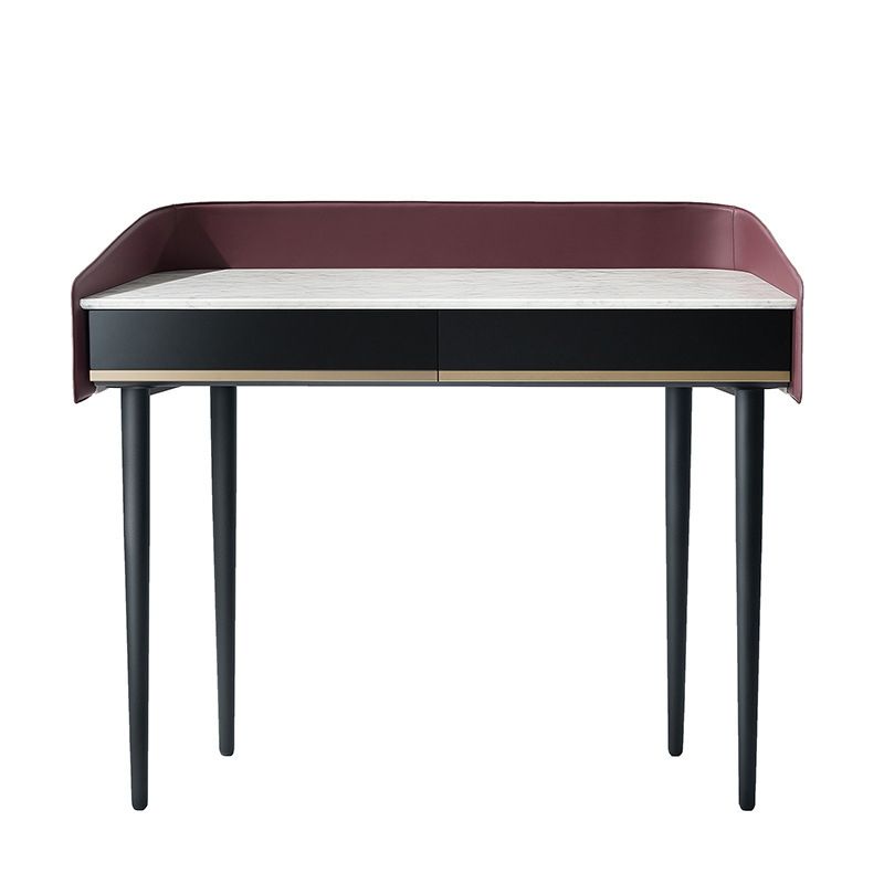 Conjunto de mesa de maquillaje de tocador de piedra simple contemporánea con espejo y taburetes