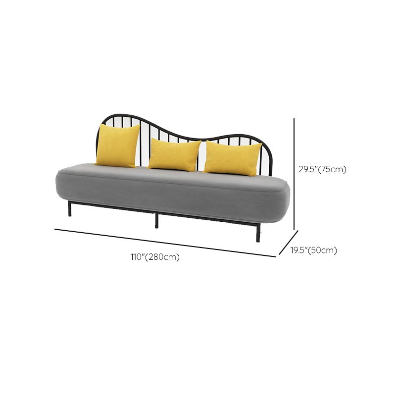 Contemporary Grey Sofa with Yellow Pillow and Black Legs for Apartment