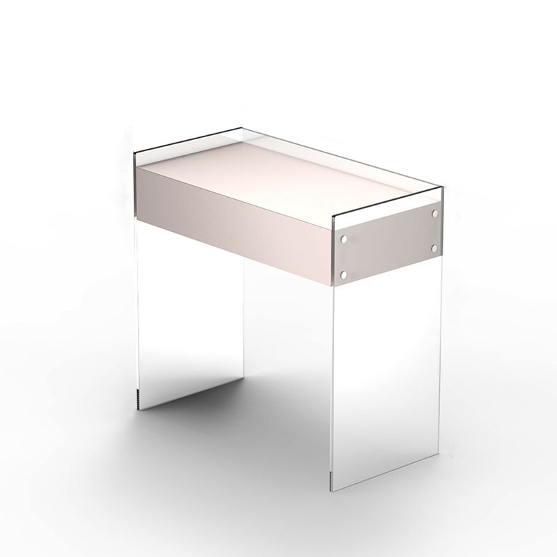 Zeitgenössische 2 Schubladen Eitelkeitstisch mit Spiegel & Stuhl Clear Clear Acryl -Waschtisch -Set