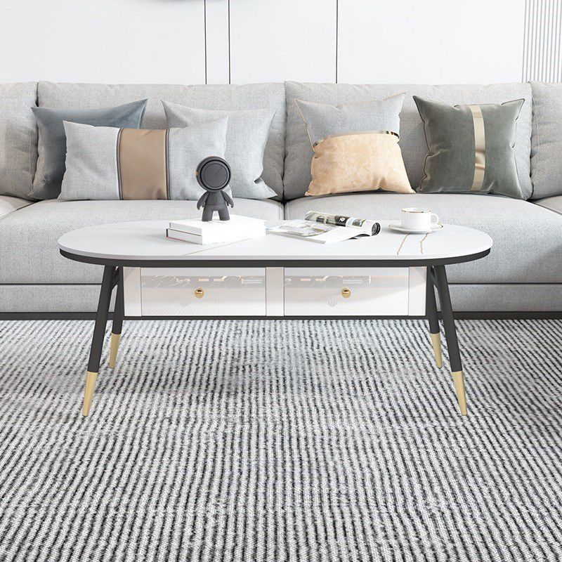 Stile glam con 2 cassetti tavolino in metallo in metallo in metallo nero in top nero/nero