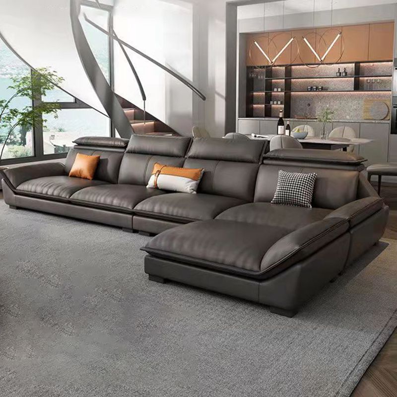 Modern 3/4-Seater Faux Leather Sofa & Chaise 68.9" D Pillow Top Arm Sofa Clearhalo 'furn' 'furn_sectionals' 'Furniture' 'Living Room Furniture' 'Sectionals' 1200x1200_2b6164c0-342a-4cb6-afea-9c34a9888639