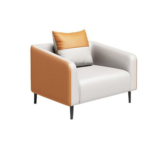 現代オレンジソファフェイクレザータキシードアームソファとアパート用の枕