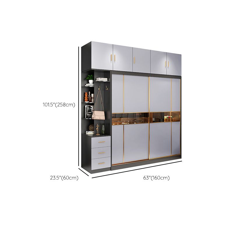 Engineered Wood Wardrobe Cabinet Contemporary Grey Wardrobe Armoire