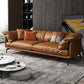 Contemporary Leathe Pillow Top Arm Sofa Set with Pillows in Brown