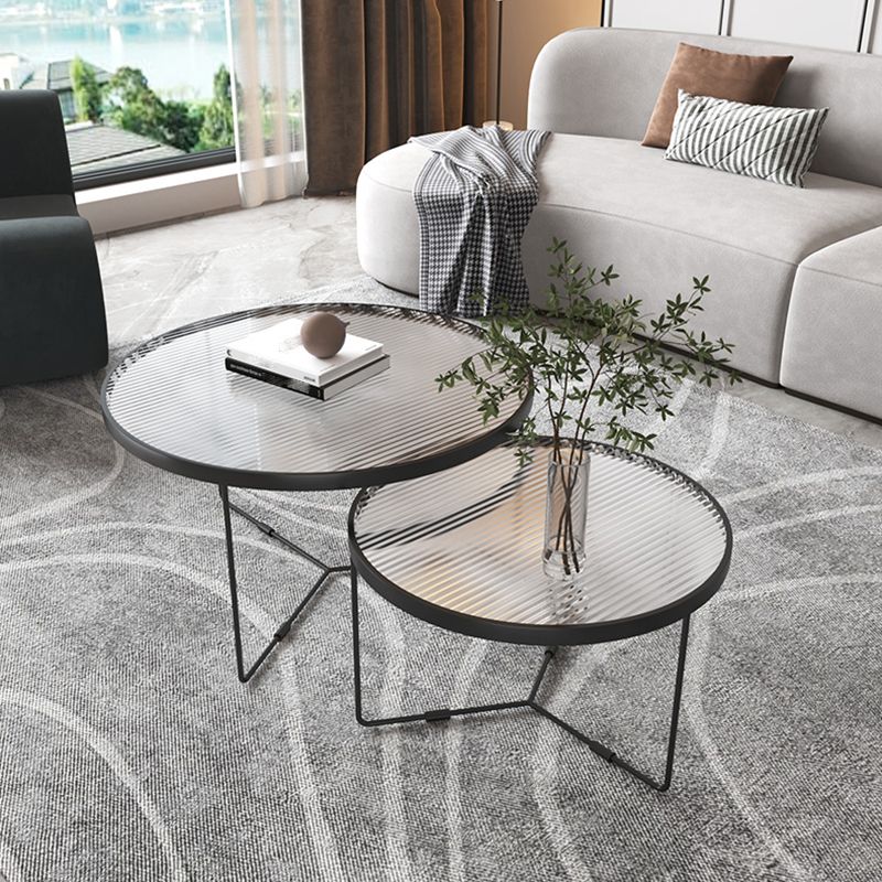 Moderner Stil runder geschärfter Glas Tisch mit Metallkreuzbeinen Couchtisch