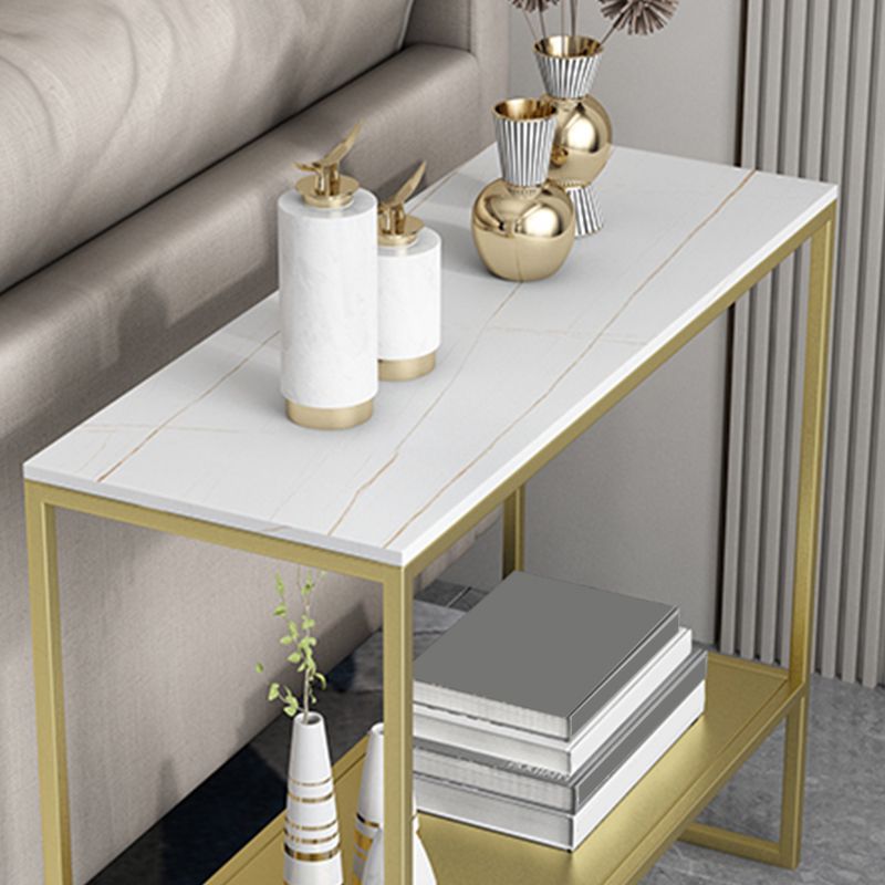 Rectangular Slate Top End Table Modern Shelf Included Side Table - 25.6" W