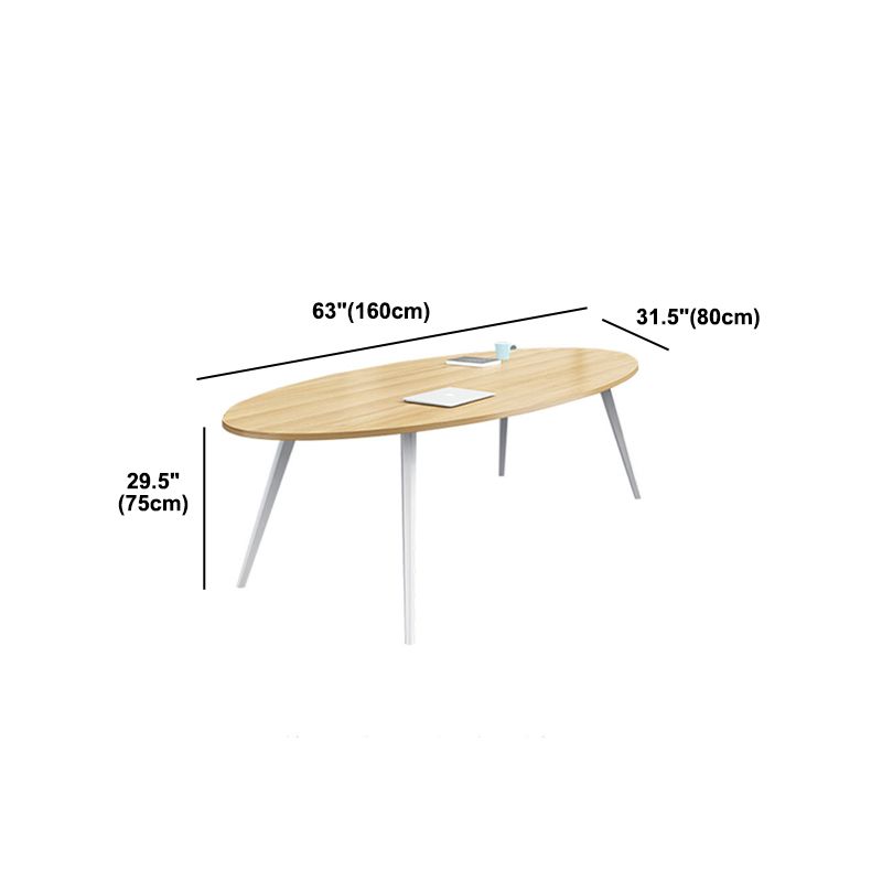 Oval Wooden Writing Desk Office Natural Desktop Desk with White Parsons Table Leg Clearhalo 'furn' 'furn_office_desk' 'Furniture' 'Office Desks' 'Office Furniture' 'office_desk' 1200x1200_2b713305-479c-49ce-8318-3bf19e7559f3