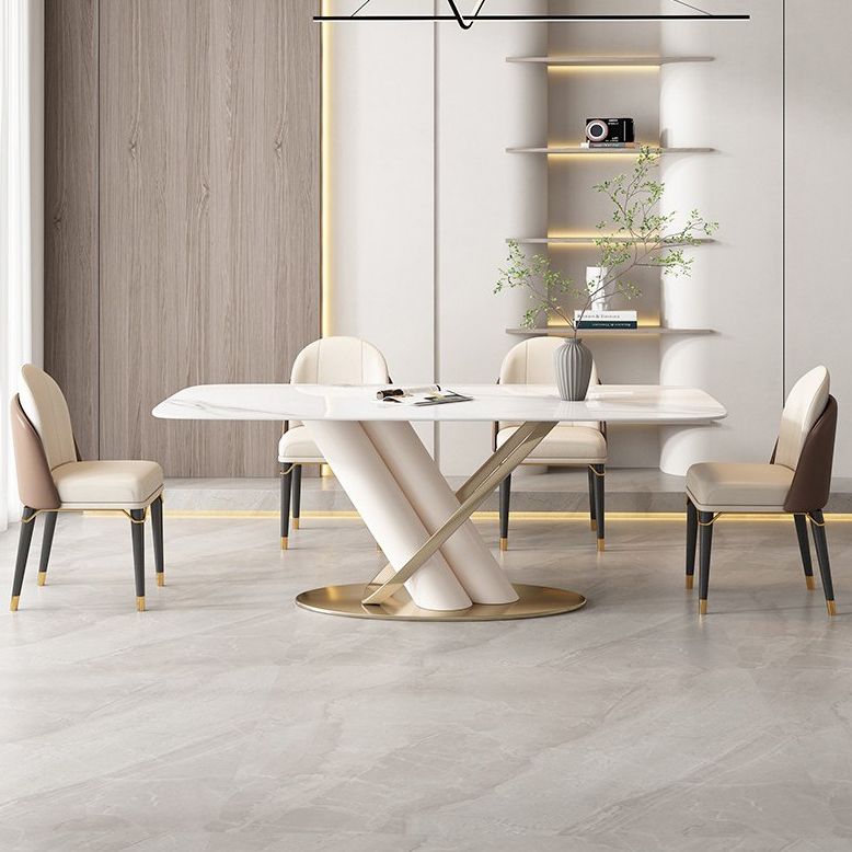 Contemporary Rectangle Shape Sintered Stone Top Dining Set Standard Kitchen Dining Set in White Clearhalo 'Dining Room Sets' 'Dining Tables & Seating' 'dining_room_set' 'furn' 'furn_dining_room_set' 'Furniture' 'furniture_dining_room_set' 'Kitchen & Dining Furniture' 'kitchen&dining_furn' 'kitchen' 1200x1200_2b7219b0-9214-4646-befd-fb512c6ddd49