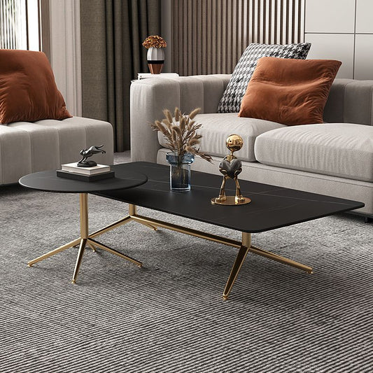 Glam Trestle Coffee Table Slate Rectangular Cocktail Table for Home