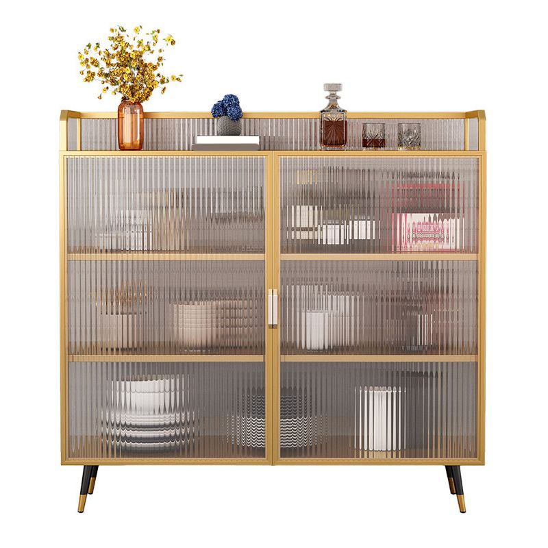 Glam Metal Curio Curio Porte di vetro Visualizza mobile per soggiorno per soggiorno